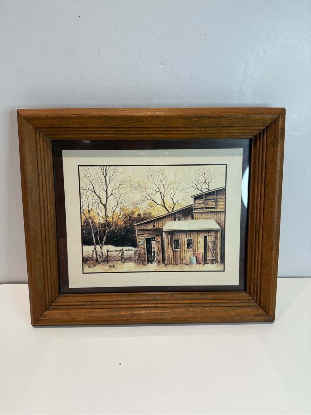 Vintage Framed Rustic Barn Art Print Wood Frame Country Landscape Picture